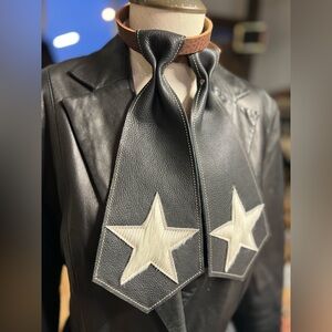 Dirty Mojave Leather Heirloom Wide Necktie Star Patch Western Necklace